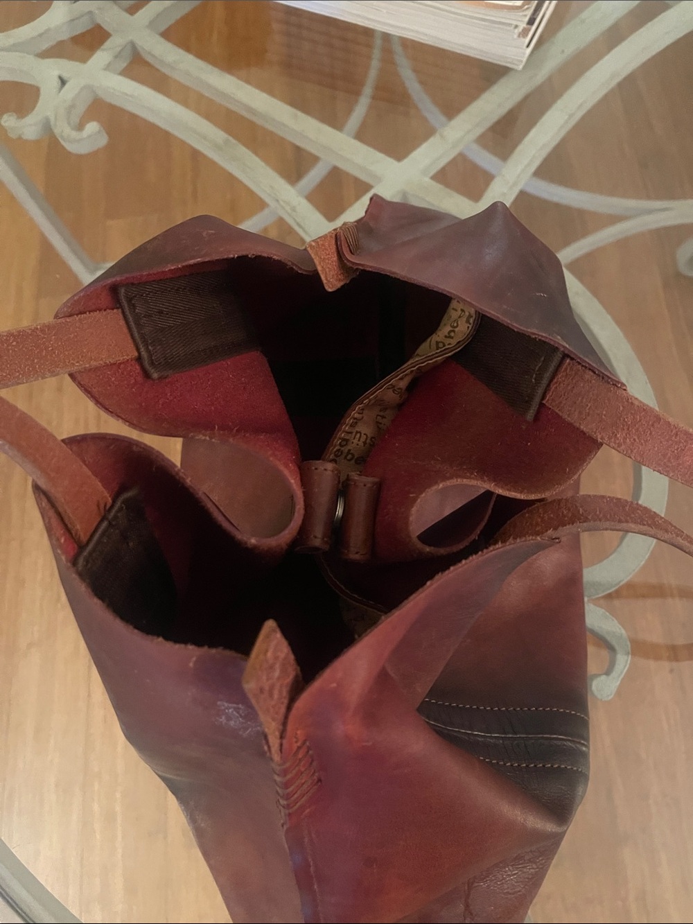 Bed Stu Leather Shoulder Tote in Burgundy and Dark Brown - Picture 3 of 9